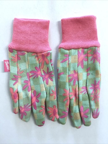 4 pr Barbie Jersey Gloves Knit Work Gardening Outdoor Cotton Childrens Kids Pink - Picture 3 of 7