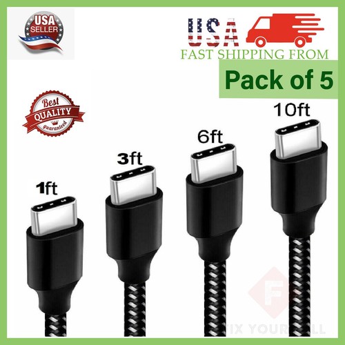 10 x Braided USB C Type-C Fast Charging Data SYNC Charger Cable 1/3/6/10FT LONG - Photo 26 sur 48