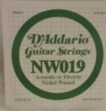 D'Addario Guitar String Acoustic or Electric Nickel Wound NW019