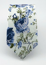 Floral Tie cotton Men  s Necktie Pastel Green with Blue Floral Skinny 58X2.50