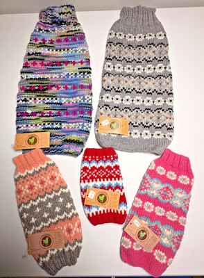 Chilly Dog Hand Knit Wool Dog Sweater lot (5)  Sizes XXS, XS (2), M (2) NWT