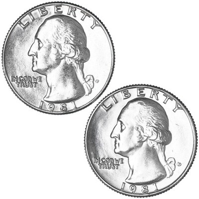 1981 P D Washington Quarter BU 2 Coin Year Set