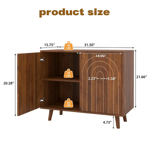 Accent Cabinet with Carving Lines, Modern Buffet Sideboard Adjustable Shelf - Picture 4 of 4