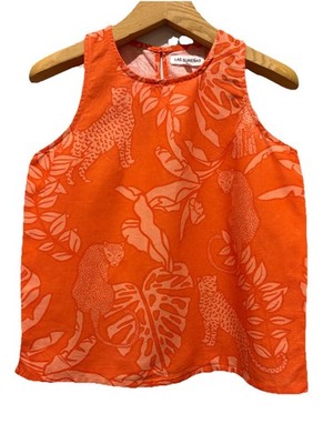 Las Surenas Tank Top Medium Tiger Print Woven Cotton Tropical Orange Resort