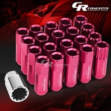 PINK 16 LUG+4 LOCK NUT+ADAPTERS M12X1.25 20OD 60MM TALL SPLINE STYLE ALUMINUM