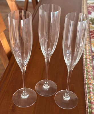 Orrefors Crystal OPTIC SYMPHONY -- Set of 3 Fluted Champagne Glasses 9 1/2''