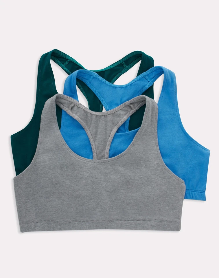 Bralette esportivo feminino Hanes algodão racerback, baixo impacto, pacote com 3 - Imagem 3 de 4