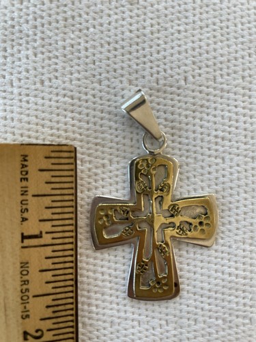 Ciondolo vintage Paul Taxco argento sterling croce messicana 2 toni - Foto 2 di 11