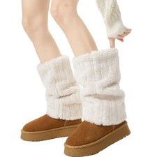 Wsvpeto Womens Fur Leg Warmers Y2k Kawaii Cute Boot Socks One Size, White
