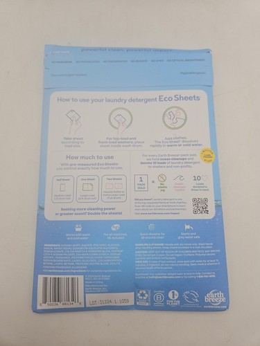 LOT OF 12 Earth Breeze Laundry Detergent Eco Sheets Up to 60 Loads Each NEW - Picture 3 of 3