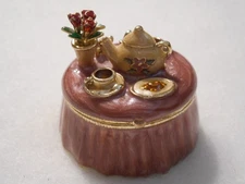 MONET Trinket Box TEA PARTY Collectible Enamel Keepsake