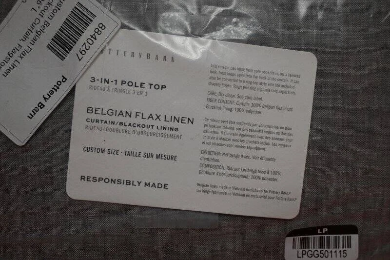 Pottery Barn Custom Belgian Flax Linen Blackout Curtains S/2 100" x 96 Flagstone - Image 4 of 4