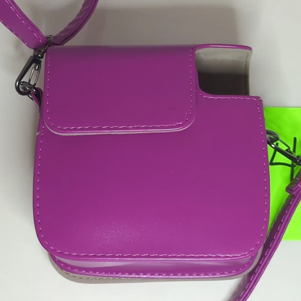 富士 Instax Mini 8 外壳单肩包复古 Pu 皮革带肩带紫色 — 第 4/4 张图片