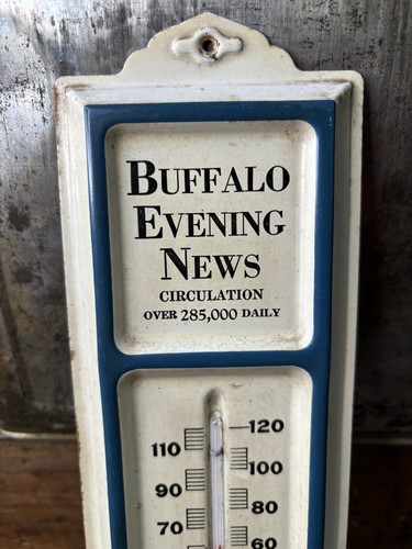 Vintage Original Buffalo Evening News Enamel Newspaper Thermometer Sign