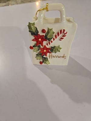 Harrods Poinsetta  Ceramic Shopping Bag Sylva Ceramics Staffordshire 3.5 ''