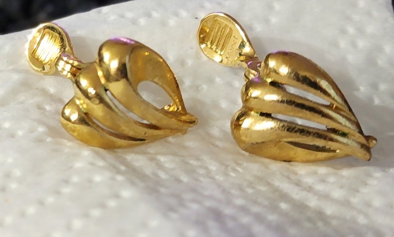 Monet Vintage Clip Earrings Bright Gold Tone Chunky Signed