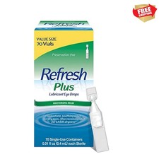 70 Count PLUS Eye Drops - Effective Moisturizing Relief for Sensitive Dry Eyes