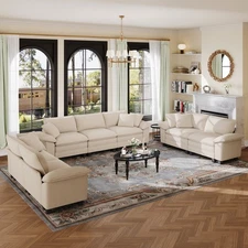 Modular Sectional Sofa Corduroy Cloud Couch with Chaise and Cushion 7/5/4/3-Seat