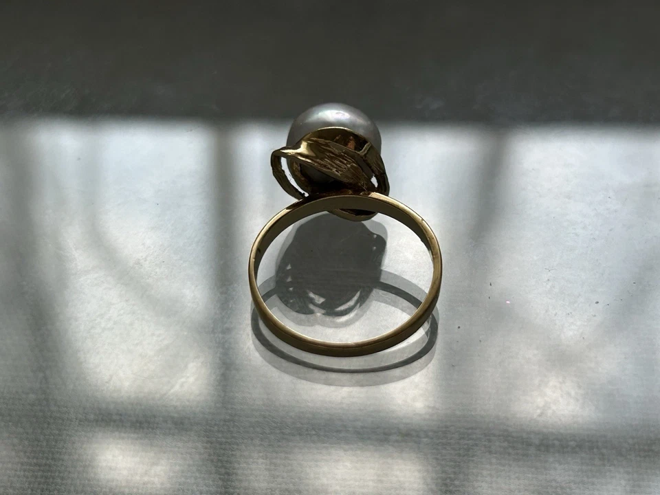 Anel de pérolas barrocas de ouro amarelo 14k tamanho 6,25 - Imagem 3 de 4