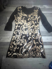 excellent ladies select boutique size 12 stretchy black gold sequin party dress