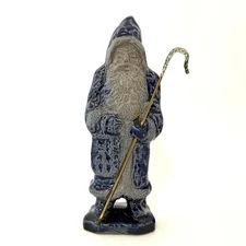 Rowe Pottery Works Stoneware Blue Gray Santa Belsnickel Figurine with Staff 1997