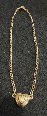 Avon Vintage Heartfelt Anklet, Goldtone W/Rhinestone Inset In Heart