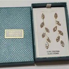 Image of Christian Siriano New York Gold Tone Cubic Zirconia Leaf Drop Earrings NIB