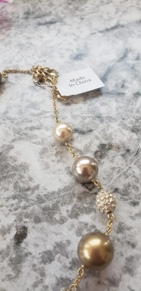 $125 Carolee Tono Dorado Perla y Bola de Fuego Estación 38" Collar F3-2 Foto 3 de 4