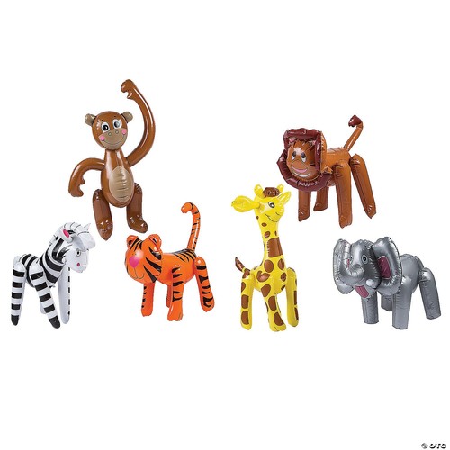 16" - 25" Inflatable Vinyl Happy Zoo Animal Assortment - 12 Pc.
