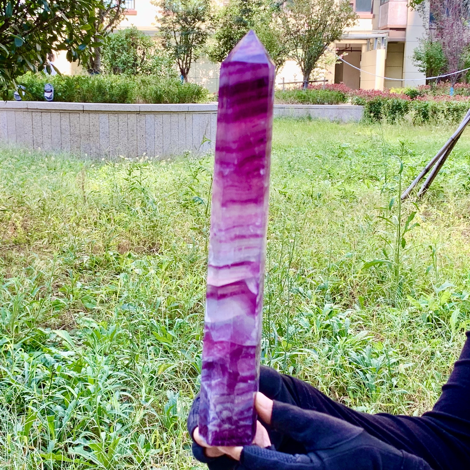 3.54LB Natural Rainbow Fluorite Obelisk Crystal Healing Wand Tower Point
