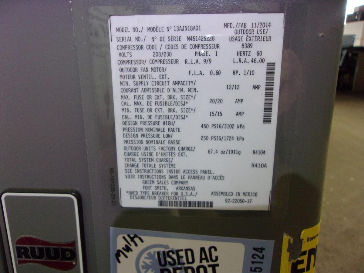RUUD Scratch u0026amp; Dent Central Air Conditioner Condenser 13AJN18A01  ACC-17164 | eBay
