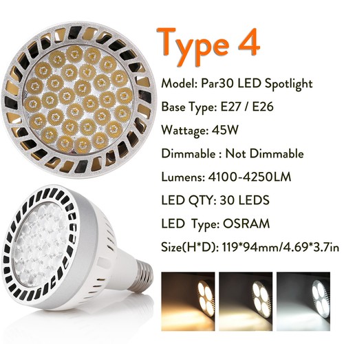 27 Grados PAR30 E27 LED Foco 35W 45W Bombilla Blanco Brillante Lámparas 240V RE - Imagen 17 de 18