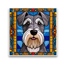 Schnauzer Puppy Dog Faux Stained Glass Square Window Opaque Vinyl Sticker Decal
