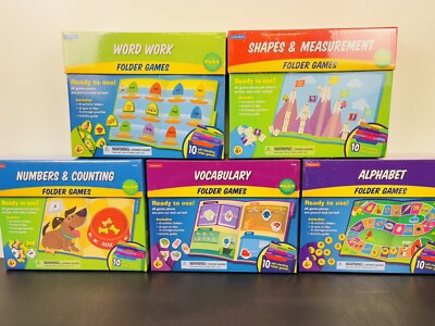 Lakeshore Folder Games Pre K-K Lot of 5 NEW Word Alphabet Vocab Numbers Shapes