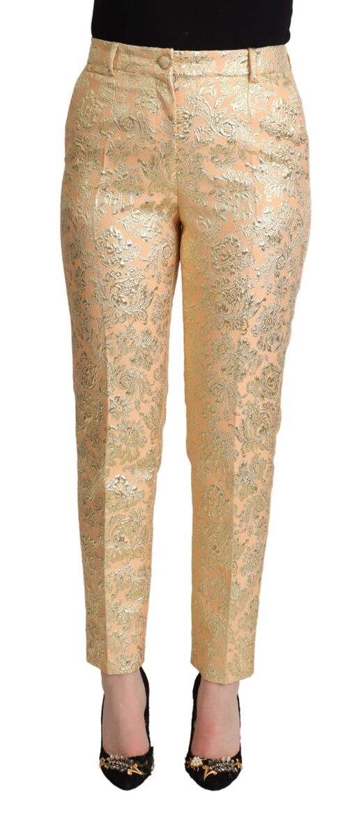 DOLCE & GABBANA Pants Tapered Pink Floral Brocade High Waist DOLCE & GABBANA Pants Tapered Pink Floral Brocade High Waist