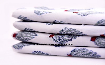 5 Yard White Tree Indian Block Print Cotton Fabric Running Women Dress Fabrics