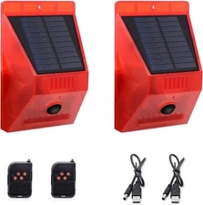2-Pack Solar Motion Sensor Alarm – 129dB Outdoor Siren with Sound, Waterproof