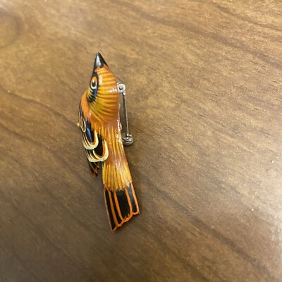 Vintage Takahashi Bird Pin Brooch, Thrush, Japanese Hand painted
