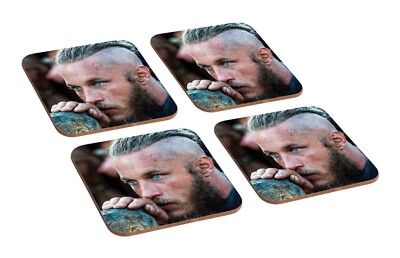 Wikinger Ragnar Lothbrok - 4 Stück Holzuntersetzer Set