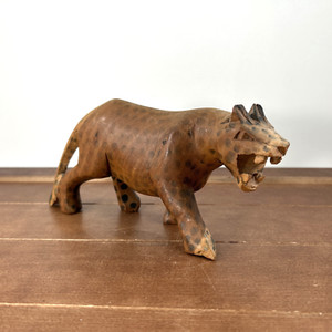 Vintage Hand Carved Wood Leopard Figurine 7" Long Primitive Jungle Animal Decor