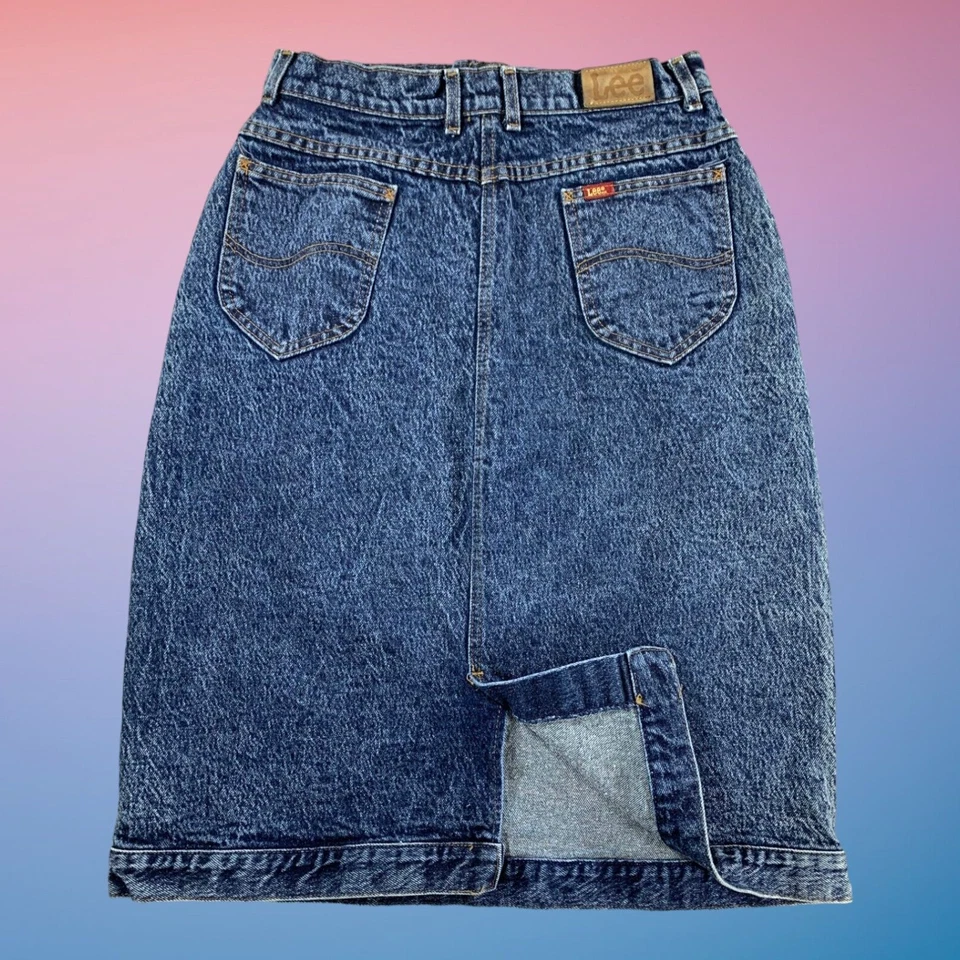 Lee 牛仔裙女式 14 A 字 Midi 5 口袋石洗美国复古 Y2K — 第 3/4 张图片