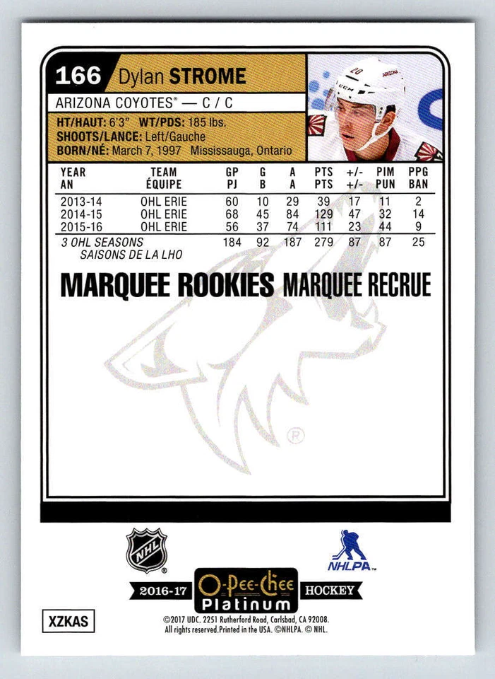 2016-17 O-Pee-Chee Platinum #166 Dylan Strome RC (ref 175581) - Image 2 of 2