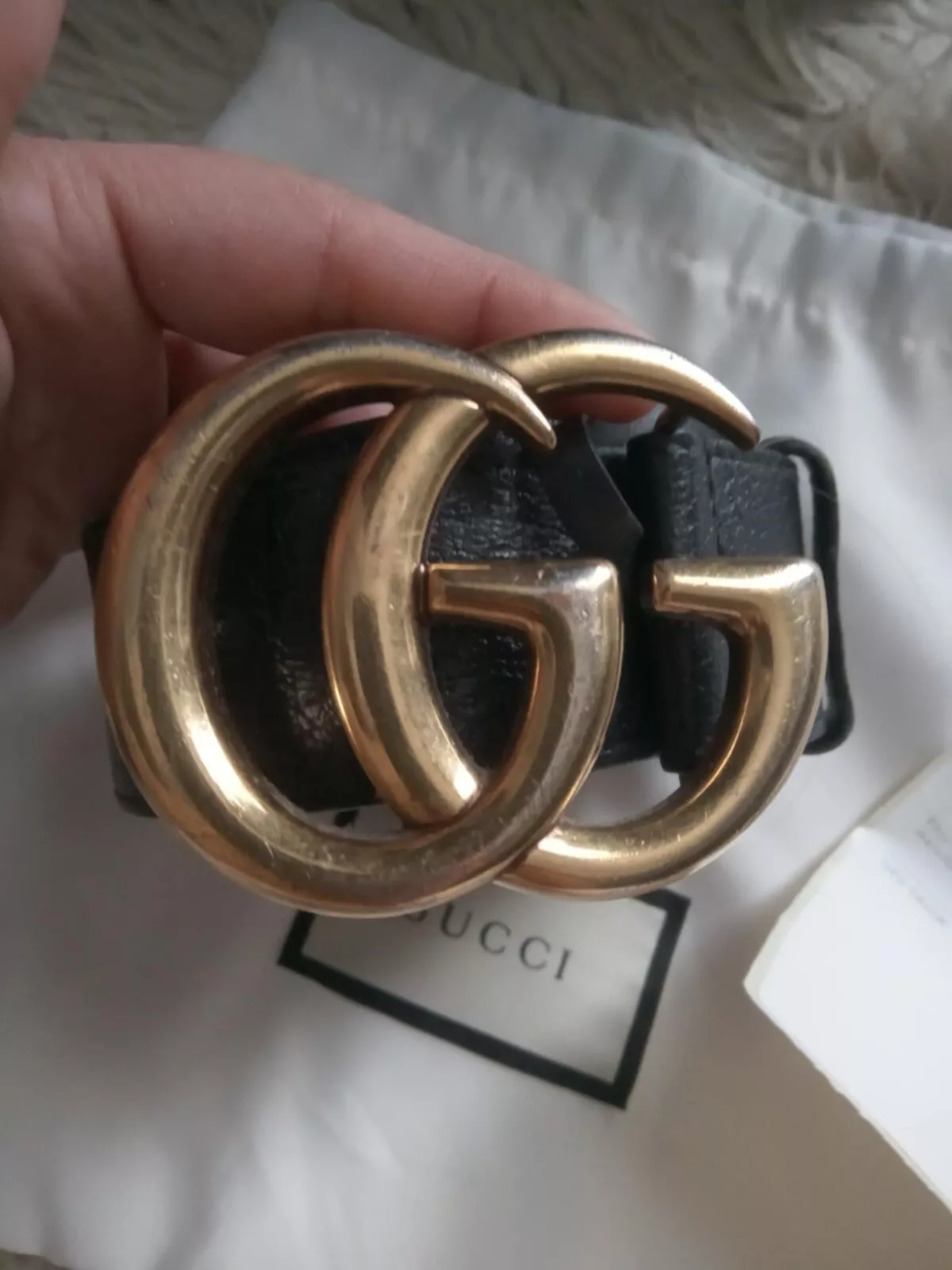Cintura Gucci GG larga pelle nera mens belts finiture ottone Fibbia Doppia G Dou