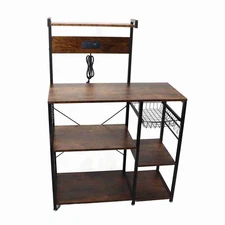 Kitchen Bakers Rack Microwave Oven Stand Utility Storage Shelf With Power Supply