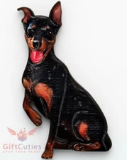 Wooden refrigerator or fridge dog magnet of Miniature Pinscher
