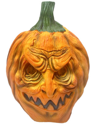 Realistic Detailed Evil Pumpkin Lantern Head Halloween Mask Costume