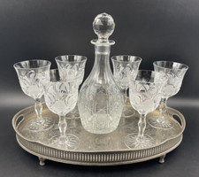 Set servizio VINO Bottiglia Decanter 6 Calice cristallo molato con vassoio