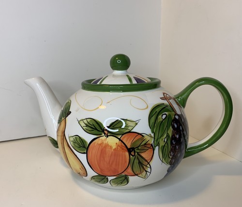 World Bazaar Inc Fruit Theme Large Tea Pot Sierra Collection Hand Painted NEW - Picture 3 of 11