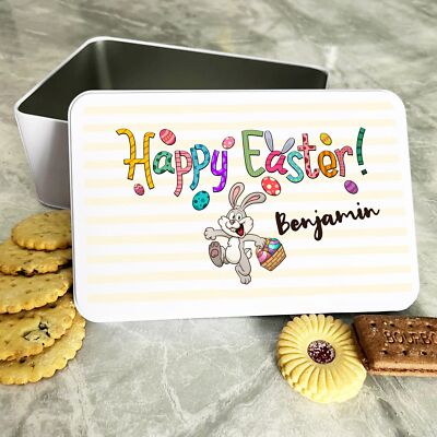 Bunte Frohe Ostern lächelnder Hase personalisiert Geschenk Keks Süßigkeiten Leckerli Dose