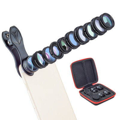 APEXEL 10 in1 Telefon kamera Objektiv Kit Fisheye Weitwinkel Makro Objektiv R4F4